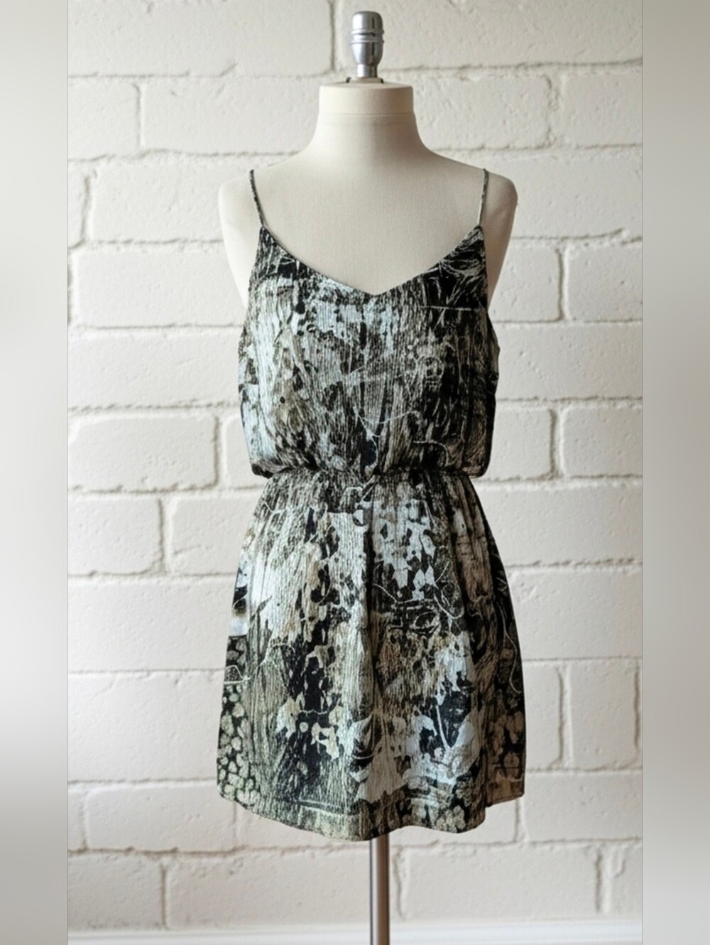 APNY Apparel Earthy Abstract Print Spaghetti Strap Mini Dress -  Size M